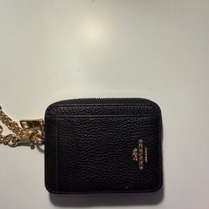 Coach Black Leather Pouch with Gold Chain